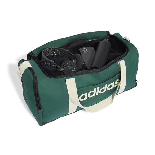 Image of adidas Unisex Essentials Linear Duffel Bag Duffel Bag, Collegiate Green /Ivory, M
