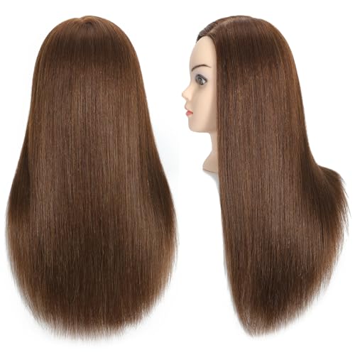 VEELTRAS Übungskopf, 100 % Echthaar, Frisierkopf, professioneller Puppenkopf mit kostenloser Klemme, Braun