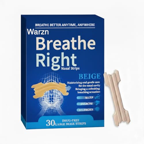 ELLEVE- New Warzn ( 30 Count ) Breathe Right Breathing Pureflow Nasal Strips | Drug Free Large Tan Beige | Anti Snoring Aid stopper devices Clip | Breath Nose Unblock Dilator Strip For women Men | Congestion Relief for Colds & Allergies for Better Sleep, Exercise & Travel