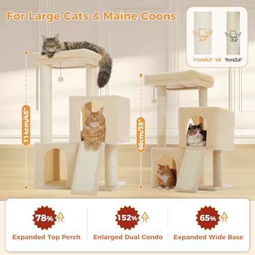 Image of PAWZ Road Large Cat Tree, 45 inch Heavy Duty Cat Tower with Dual Condos, Beige