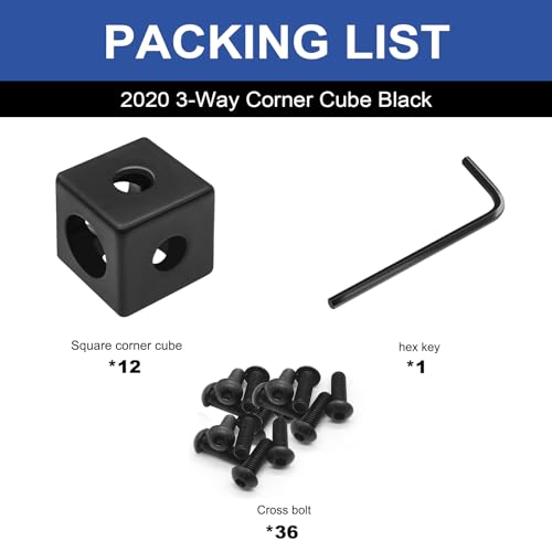 Image of 12pcs 2020 3-Way Corner Cube 2020 Extrusion Hardware T-Slot V-Slot Accessories with Screws and Nuts for 2020 Aluminum Extrusion Connector 3D Printer Accessories Black