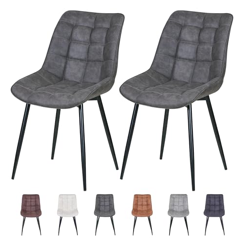 mcc direct set of 2 Dining Chairs, Faux Matte Suede Leather Dining Chairs with Padded Seat and Metal Legs for Dining Room, Living Room, Kitchen Room and Commercial Restaurants-Alba (Grey)