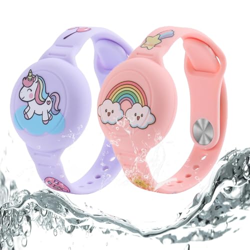 LIUYIDM Bracelet Enfant pour Étanche 2 Pièces Tracker GPS en Silicone Anti-Rayures GPS Bracelet pour Enfants ou Adultes (Rose Arc-en-Ciel + Violet Cheval)