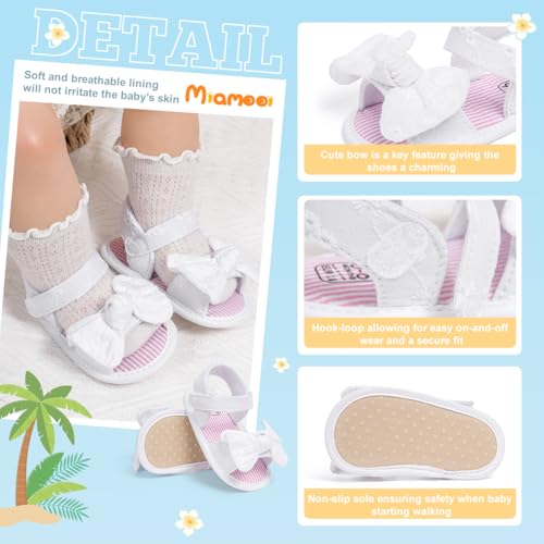 Image of Miamooi Infant Baby Girls Boys Sandals Summer Bowknot Crib Shoes Toddler Pu Leather Flower Soft Rubber Sole Dress Flats First Walker Shoes