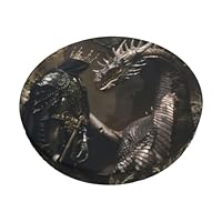 Buewutiry Bar Stool Covers Round - Soft Fashion Medieval Knight and Dragon Round Chair Cove with Elastic Band for