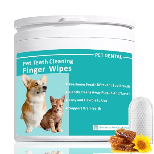 Leoezx Pet Tooth Cleaning Finger Wipes (50Pcs),Dog Teeth Cleaning Wipes,Dog Dental Cleaning Finger Sleeves,Reduces Plaque & Freshens Breath,Freshens Breath, Safe and Natural
