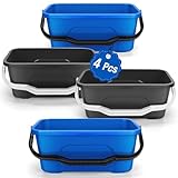 3 Gallon Mop Cleaning Bucket with Handle,4 Pcs Compact Square Plastic Bucket for Window Cleaning,Car Washing, Mopping & Household Cleaning Supplies Organizer Wash Water Bucket for Storage Blue Grey