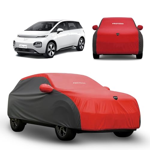 Image of PROTEGO Prime Series India's 1st Anti-Tear Car Cover for MG Windsor EV | Heavy Duty, Custom Fit, All Weather Protection | 100% Waterproof, Windproof & Hail Resistant | 2 Year Warranty | Red + Black
