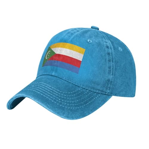 YYHWHJDE Casquette de baseball en denim délavé noir imprimé drapeau des Comores Casquette réglable en coton respirant et léger