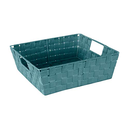 Image of Simplify Large Shelf Woven Strap Tote | Decorative Storage Basket | Built in Handles | Organization | Closet | Bedroom | Bathroom | Nursery | Accessories | Toys | Gifts | 1 Pack | Sapphire