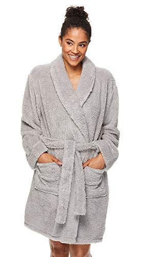 Tahari Womens Sparkle Sherpa Warm Pajama Lounge Robe Bathrobe Silver Grey Large