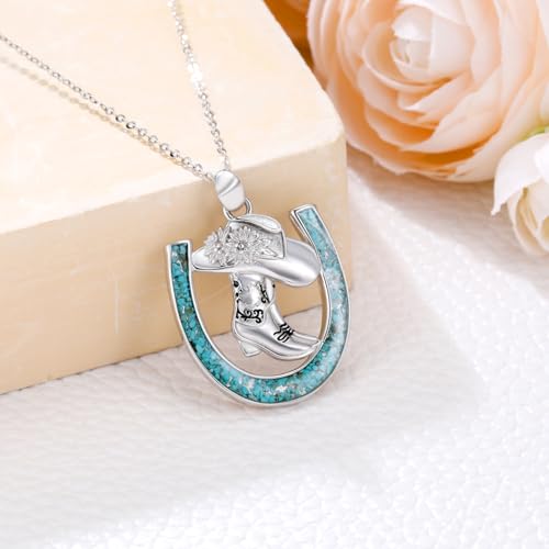 Western Cowboy Necklace 925 Sterling Silver Horseshoe Pendant Western Jewelry Cowgirl Gifts for Women Girlfriend Cowboy Cowgirl2