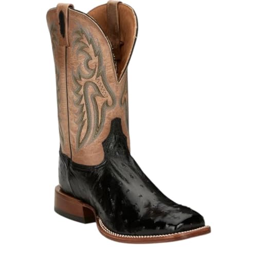 Tony Lama Castillo 11'' Full Quill Ostrich Men's Western Boots – Premium Leather, Durable Design, Comfortable Fit, Onyx - 12 D
