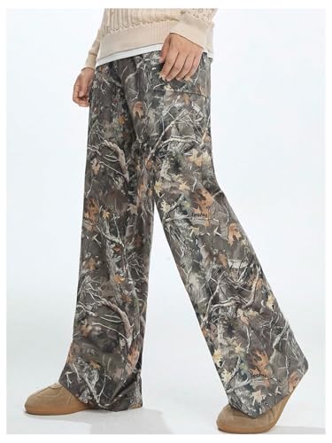Men's Camo Print Straight Leg Pants Elastic Waist Loose Casual Trousers Streetwear4