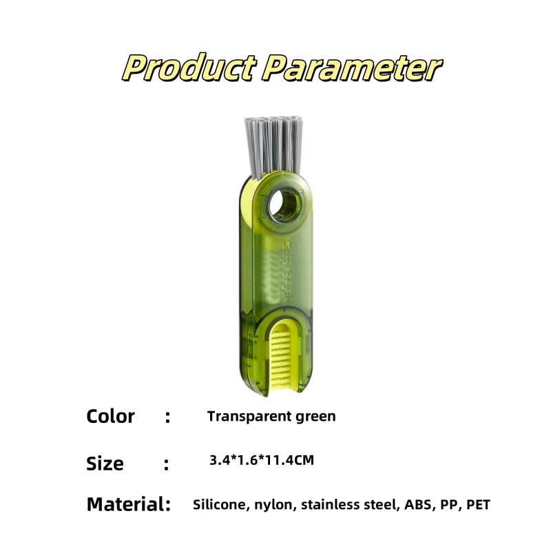 Image of Multi-Purpose U-Shaped Silicone Cup Brush, Transparent Green, Stainless Steel Bristles, Cup and Bottle Cleaner with Ice Mold Cleaning