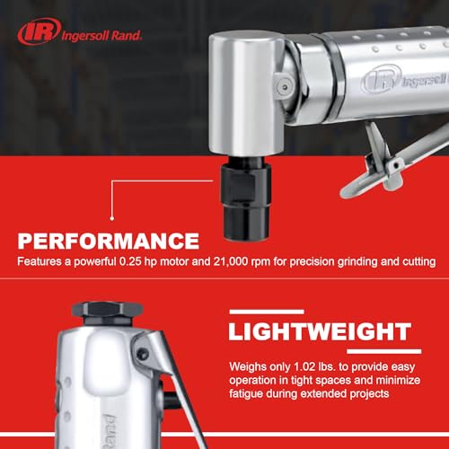 Image of Ingersoll Rand 301B Air Die Grinder - 1 /4 inch, Right Angle, 21,000 RPM, Ball Bearing Construction, Safety Lock, Aluminum Housing, Lightweight Power Tool, Black