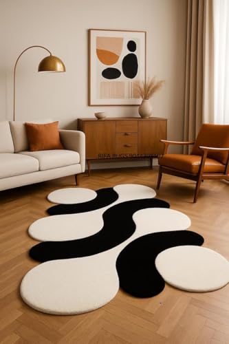 Image of Hand Tufted Carpet Nz Wool with Silk Abstract Design Non Slip Luxury Exclusive Rectangular Carpet for Living Room Bedroom (Size : 5x8 Ft, 152x244 CM), Multicolor