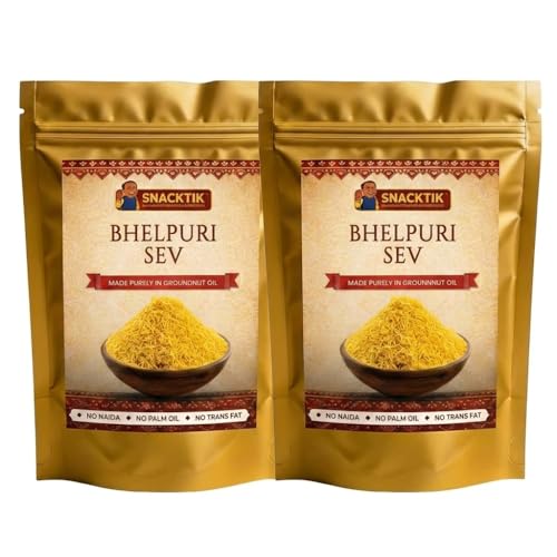 Image of Snacktik BHELPURI SEV Pack of 2 | Made in Groundnut Oil | Fresh in Small Batches | Regional & Authentic Taste of Homeland | No Preservatives | No Maida | 150g Each | No Palm Oil