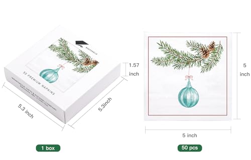 WRAPAHOLIC 50Pcs Christmas Paper Napkins - 3 Ply Christmas Light Disposable Cocktail Napkin for Christmas Party Supplies Tableware, Xmas Holiday - 5 x 5 In – Image 3