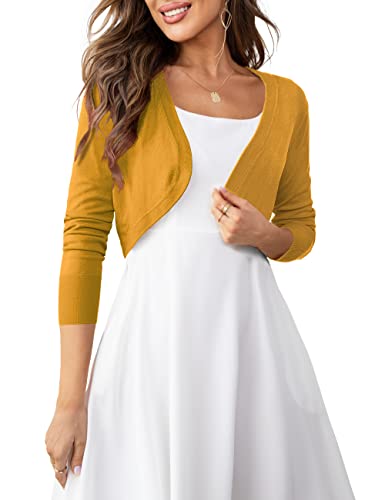 U.Vomade Women's Bolero Shrug Cropped Cardigan Mustard