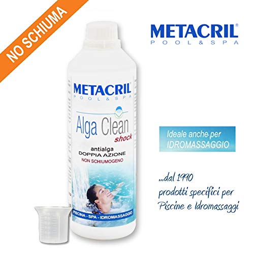Metacril Anti-Algae Shock Dual Action + Measuring Device. Algae Clean Shock 500ml for Pool and Spa Hydration Rigid or Inflatable (Jacuzzi, Teuco, Dimhora, Intex, Bestway, ECC) Immediate shipping