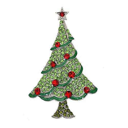 Image of Christmas Brooch Pins Crystal Christmas Tree Snowflake Jingle Bell Reindeer Enamel Brooches Holiday Party Gift for Women
