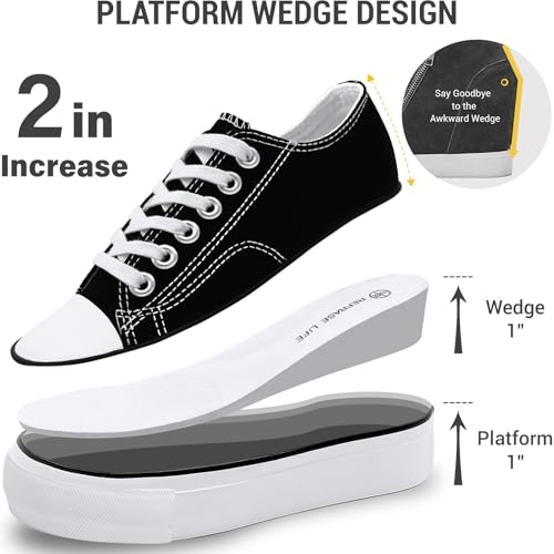 Image of REFRASE LIFE Womens Platform Sneakers with Wedge 3 Inches Height Boost Hidden Heel Shoes, Casual Height Increase Walking Fashion Shoes for Women and Girls