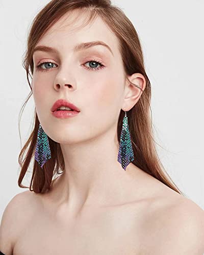 8 Pairs Sequin Dangle Earrings Trendy Women Earrings Gold Sequin Earrings Mesh Grid Tassel Drop Earrings Tassel Long Drop Dangle Earrings4