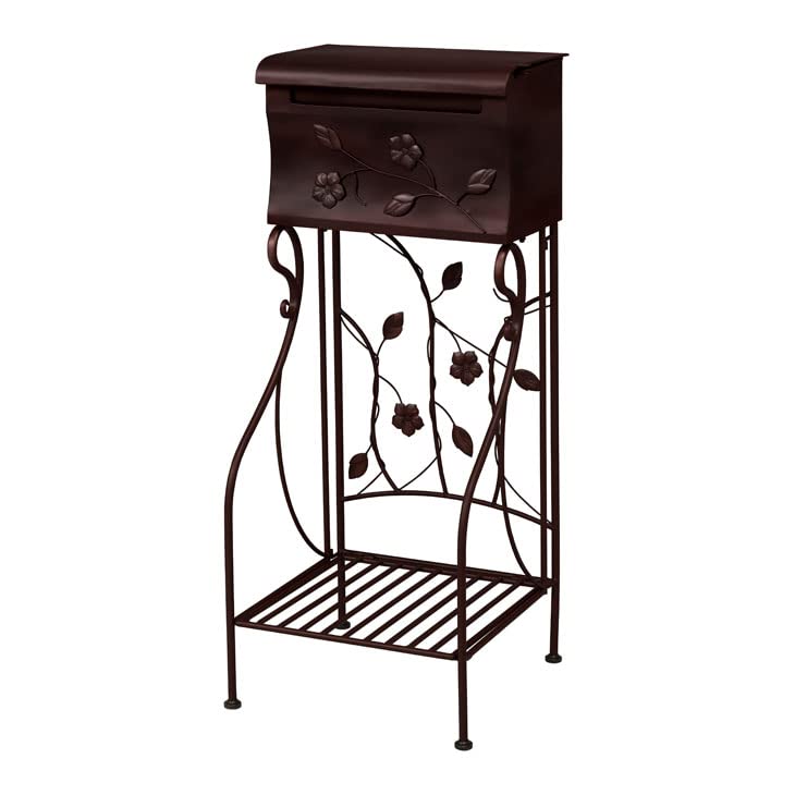 Amazon.co.jp: スタンド付きフラワーモチーフポスト ダークブラウン