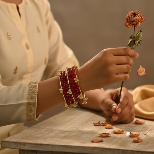 Image of Kashmiri Ghangharoo Glass Bangle Set for Women| Light Weight Bangles | Traditional Transparent Fancy Glass Chudi Set for Wedding, Party|Set Of 16(12 Glass + 4 ghungroo bangles)