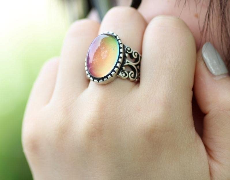 LOKILOKI 2 Uds Anillos De Estado De Ánimo Que Cambian De Color Chapados En Plata Antigua Que Cambian La Temperatura del Color Conjunto De Anillos De Sensación De Emoción para Mujeres/Hombres