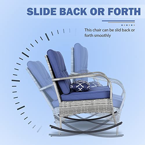 Sensweet Wicker Rocking Chairs Set Of 2, Rattan Patio Rocking Chairs, All-Weather Rocking Lawn Wicker Furniture For Porch Deck Garden Backyard(Navy Blue) #TOP6