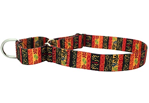 haoyueer Heavy Duty Nylon Adjustable Martingale Dog Collar for Walking Training Boy and Girl Dogs (L:45-53CM, Bohemian Red)