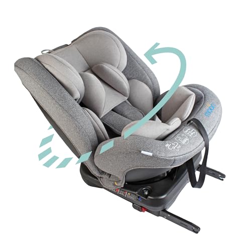 The Moon Brand Rover Baby/Infant Travel Car Seat -Group 0+/1/2/3- 360 Rotating Car Seat MultiStage Reclining Isofix -Rearward Facing(0M 12M)-Forward Facing (9M12 Yrs) Grey