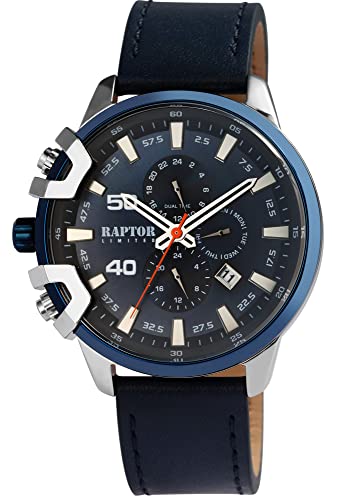 Raptor Limited Herren-Uhr Arve Leder Multifunktion Datum Analog Quarz RA20363 (blau)