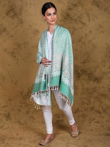 Women's Reversible Jamawar Stole with Woven Paisley Flowers Design Weave Shawl Scarf for Girls4