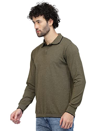 Image of Kalt Mens Basic Solid Full Sleeves Polo Cotton Blend Knitted Regular Fit Polo-Neck T-Shirts with Collar Stylish