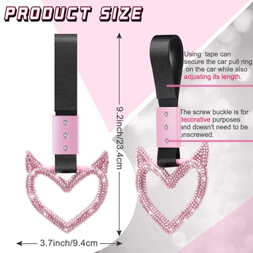 Image of Fabbay Glittery Car Accessories Bling Heart Handle Ring Car Accessory for Women Heart Hand Strap Drift Charm Rear Bumper Warning Ring Decor for Bus Interior Exterior Decoration (Pink, Devil Style)