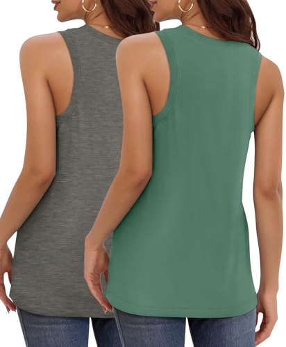 KKJ 2 Pack Womens Tank Tops Workout V Neck Tees Summer Sleeveless Loose Fit Casual Outfits Shirts Fall Fashion Clothes
