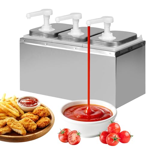 CISSIYOG Distributeur de sauce - 6 l - 3 distributeurs de sauce de 2 l - Pompe pour ketchup vinaigrette, mayo, miel, sauce soja, vinaigre, pompe doseuse pour...