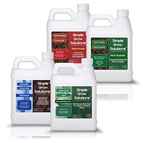 4-6-8 All Purpose Plant Food 32 Ounce + Soil Hume Seaweed Humic Acid 32 Ounce + Micro Booster Micronutrients 32 Ounce + Root Hume Humic Acid 32 Ounce- Indoor Plant & Outdoor Garden Bundle #TOP27