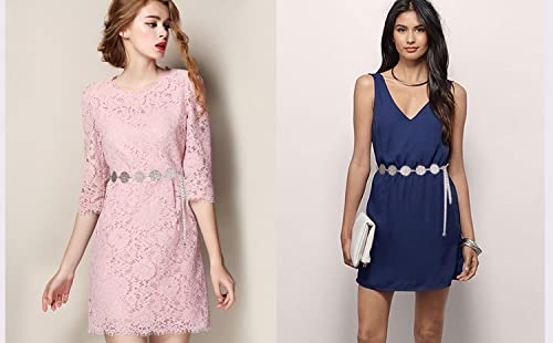 Hollow Circle Decorative Waist Chain Belts Gold Plated Metal Jeans Dress Belts for Women Girl-Silver3