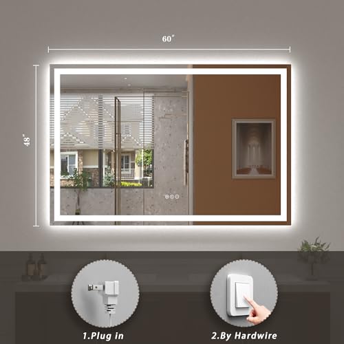 Image of 60x48 LED Lighted Mirror for Bathroom Wall Mounted, Dimmable Vanity Mirror with Lights, Anti-Fog, ETL Listed (Backlit and Front Lighted)