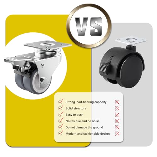 Image of Caster Wheels, 2inch Casters Set of 32 Heavy Duty, Two-Wheeled Grey TPR Casters with Brake, Double-Wheeled Swivel Plate Locking Castor Wheels Widely Used in All Kinds of Furniture.(32 Pack)