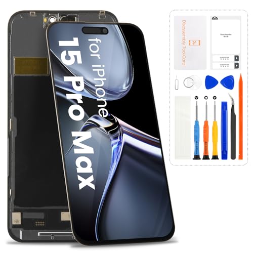 for iPhone 15 Pro Max Screen Replacement for iPhone 15 Pro Max LCD Display Touch Screen Digitizer Full Assembly Repair Parts for iPhone A2849 A3105 A3106 A3108(Black Incell)
