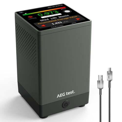 AEGTEST HOUND-2033 Detector de radón, Pantalla táctil 3,4', actualizaciones Cada 10 min, alarmas sonoras/visuales, portátil, Recargable, monitoreo prolongado, exportación USB, pCi/L o Bq/m³ – Negro