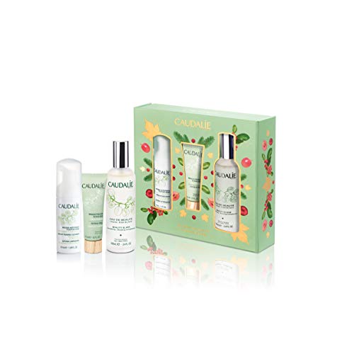 Caudalie Beauty Essentials Beauty Elixir Set: 3 Piece Radiance Trio including a Pore Tightening Facial Mist, Daily Foam Cleanser, Brightening Glycolic Peel Mask