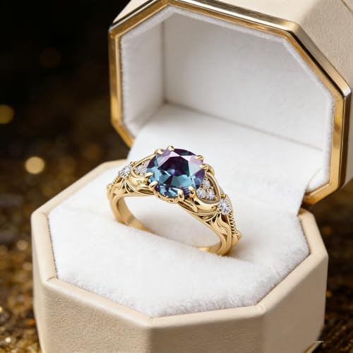 Image of Gemstone Vintage Rings for Women s925 Sterling Silver Round Cut 1.0 Carat Gemstone with Moissanite Promise Engagement Anniversary Ring for Her