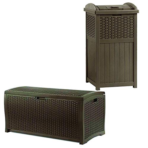 Suncast Trash Hideaway Outdoor Garbage Outdoor Patio Storage Deck Box Brown