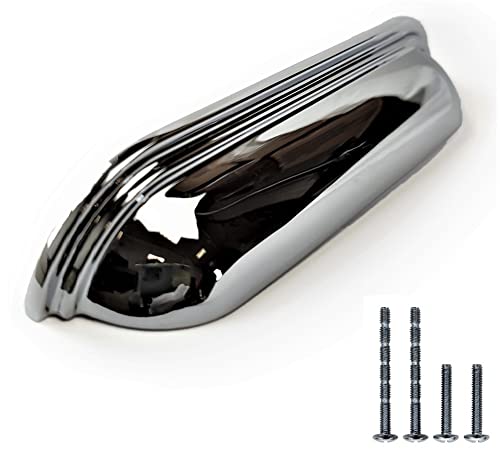 Sets of 6 Cup Handles &/or Knobs for Kitchen cabinets Shell Handles for Drawers Polished Chrome Fittings by FFF (128mm Between fixings)